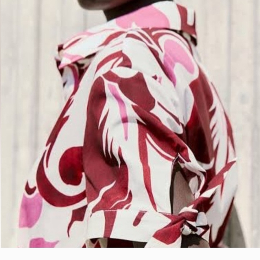 Zara Burgundy and Pink Patterned Midi Dress - Picture 2 of 5